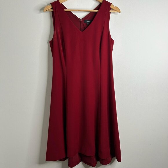 Theory Dress Womens 8 Red Sleeveless V-Neck A-Line Fit & Flare Lined Cocktail - Picture 1 of 9